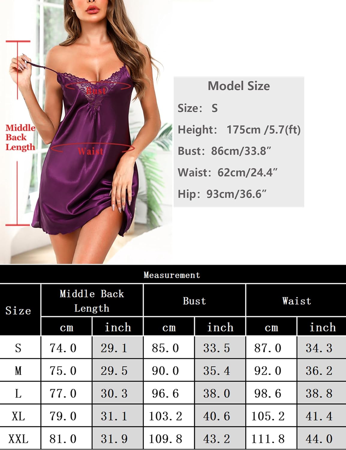Thumbnail 5 de Bresdk Camisón satén encaje V para verano