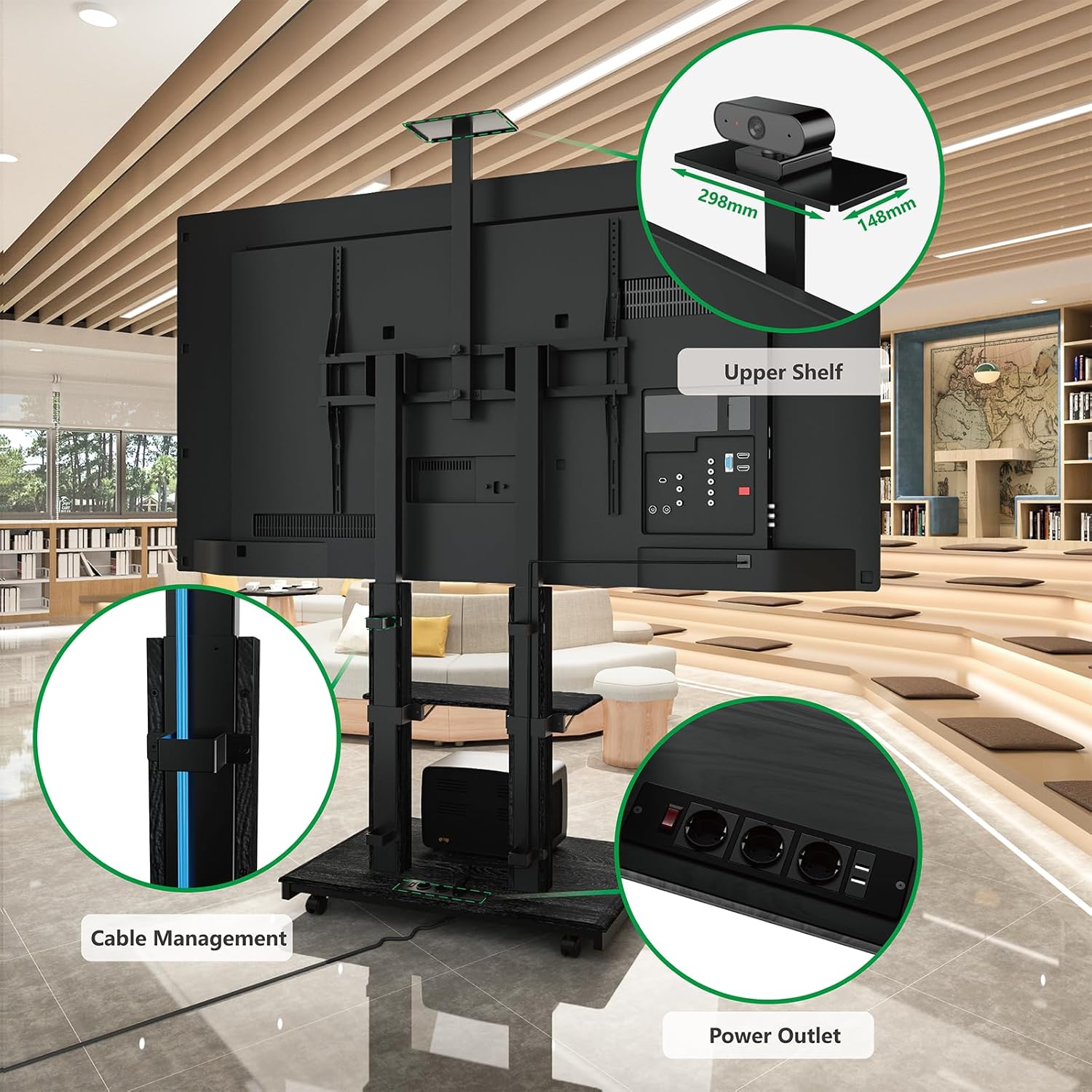 Thumbnail 3 de XTRARM Duolite support TV mobile électrique 45 à 110" jusqu’à 120 kg, hauteur motorisée et multiprise
