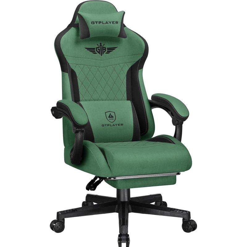 Detalle de Silla Gaming GTPLAYER ergonómica de tela verde, reclinable 155°