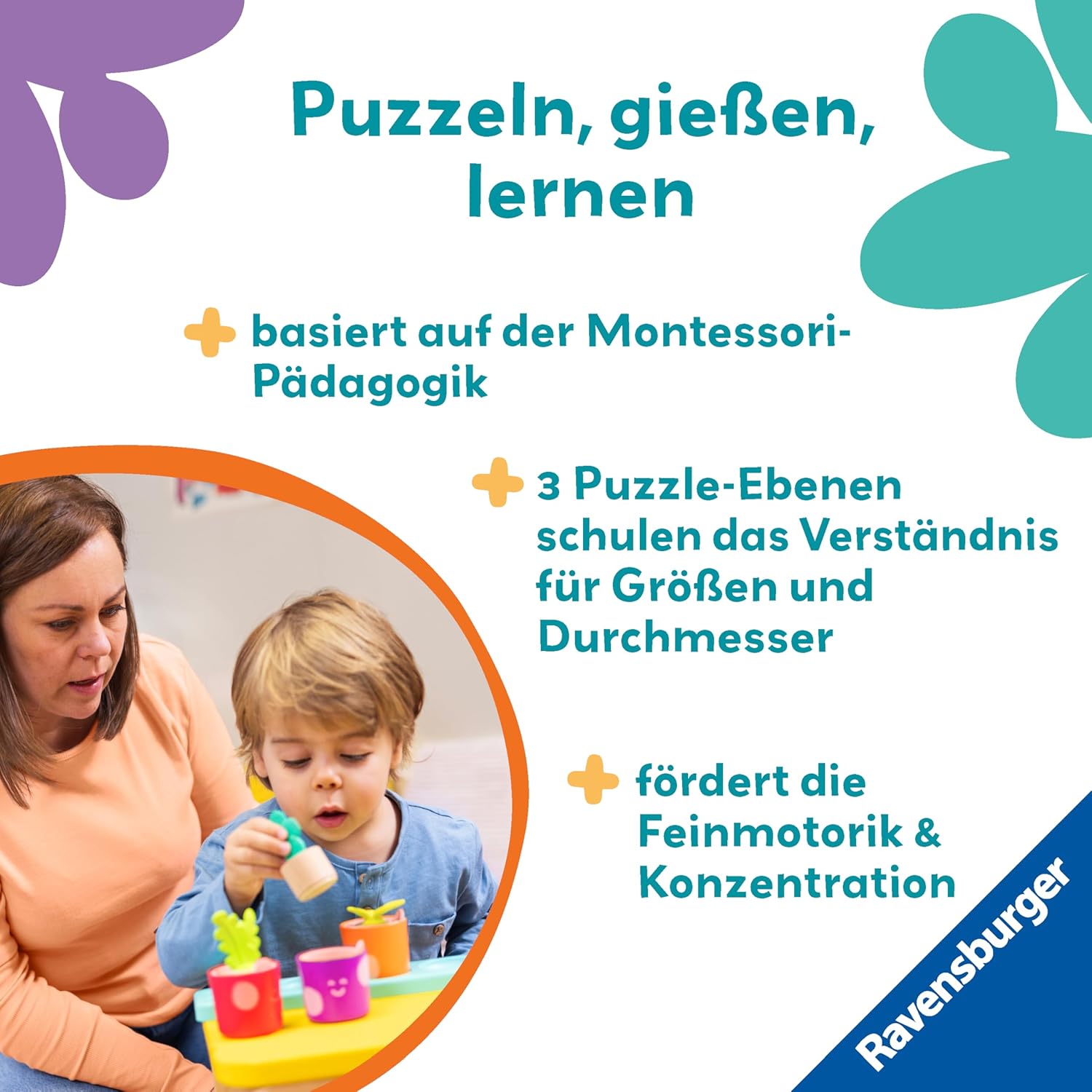 Detalle 2 de Ravensburger Play+ Puzzle- & Spiel-Set: Meine kleinen Pflanzen – Montessori-basiertes Kindergarten-Set ab 18 Monaten