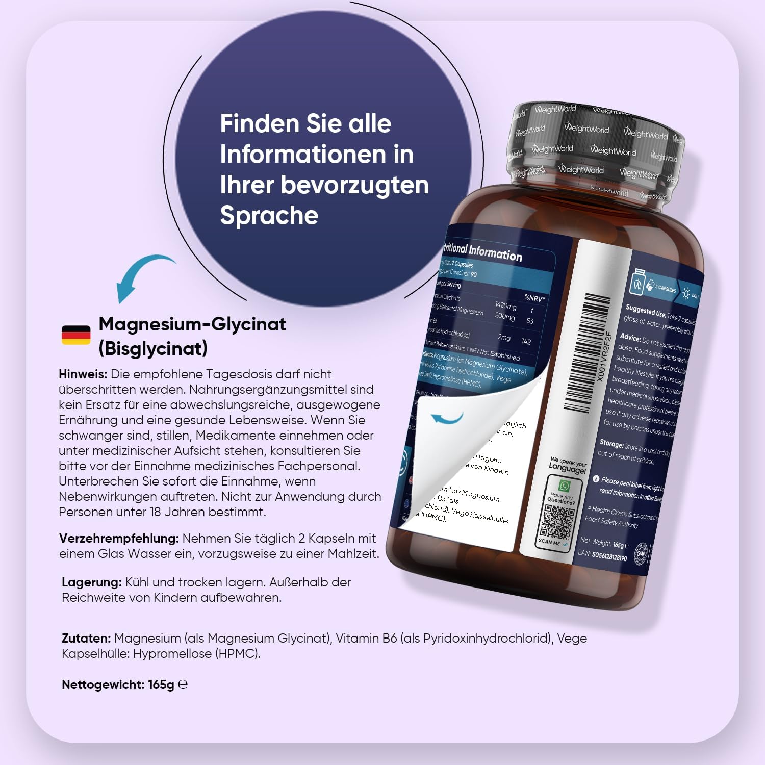 Thumbnail 3 de WeightWorld Magnesiumbisglycinat 180 Kapseln 💊