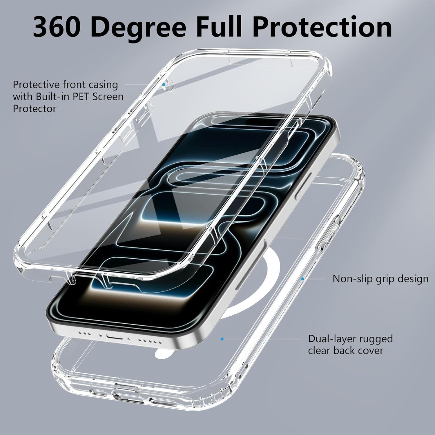 Thumbnail 1 de XTCASE Coque magnétique transparente pour iPhone 17 Pro – Protection 360° avec écran intégré