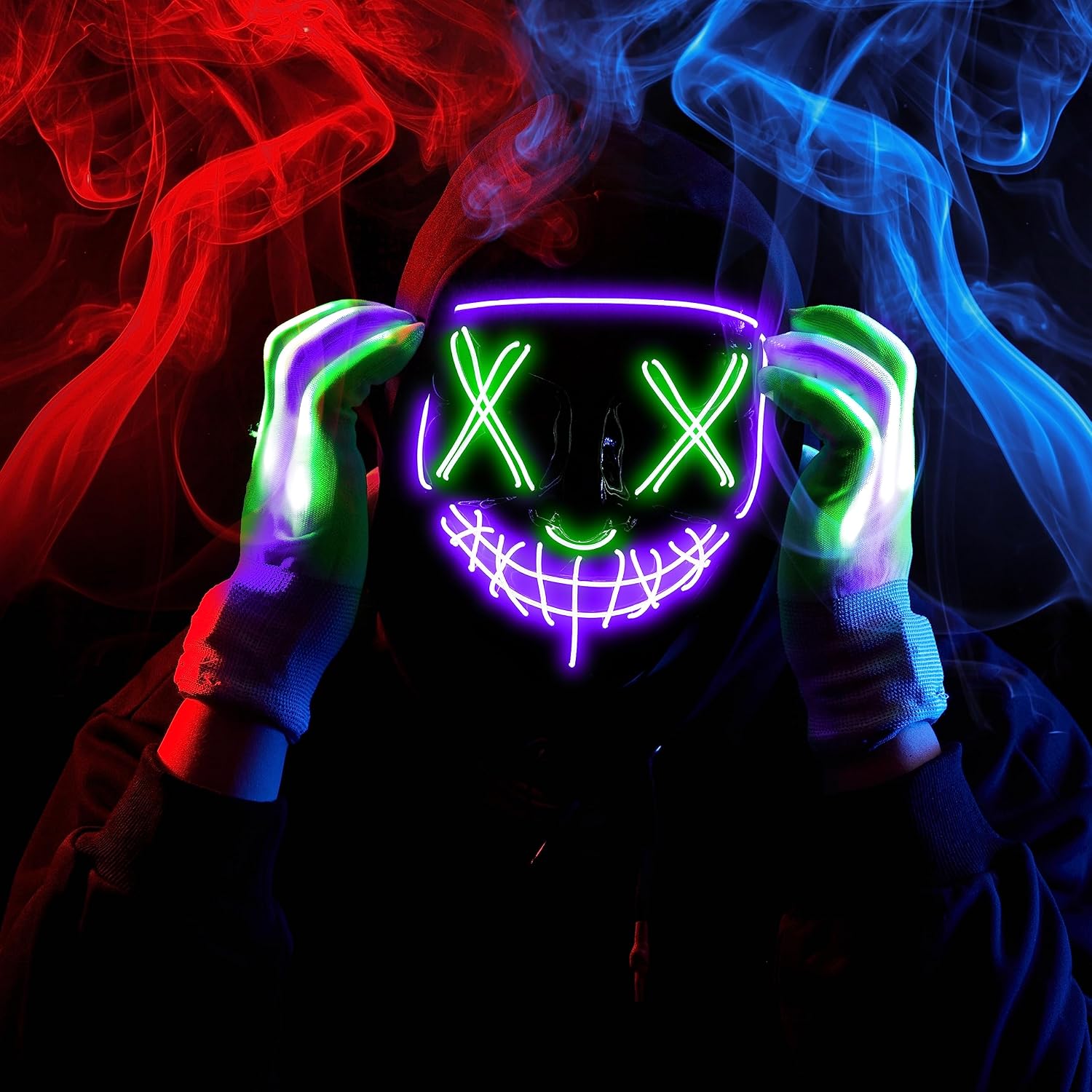 Thumbnail 6 de JOYIN LED Halloween Mask and Gloves, Green and Purple, 3 Flashing Modes