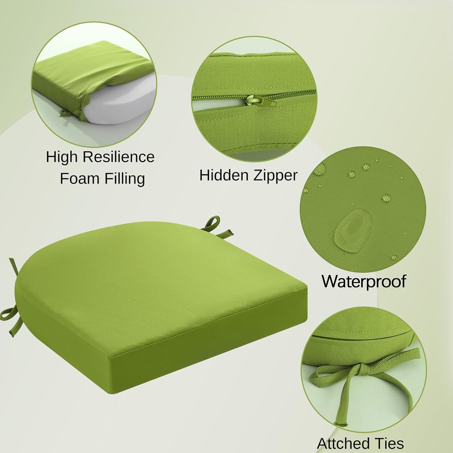 Thumbnail 4 de PrimePATIO Outdoor Garden Chair Cushions (Set of 2) – 7cm Thick, 40 x 40cm, Green