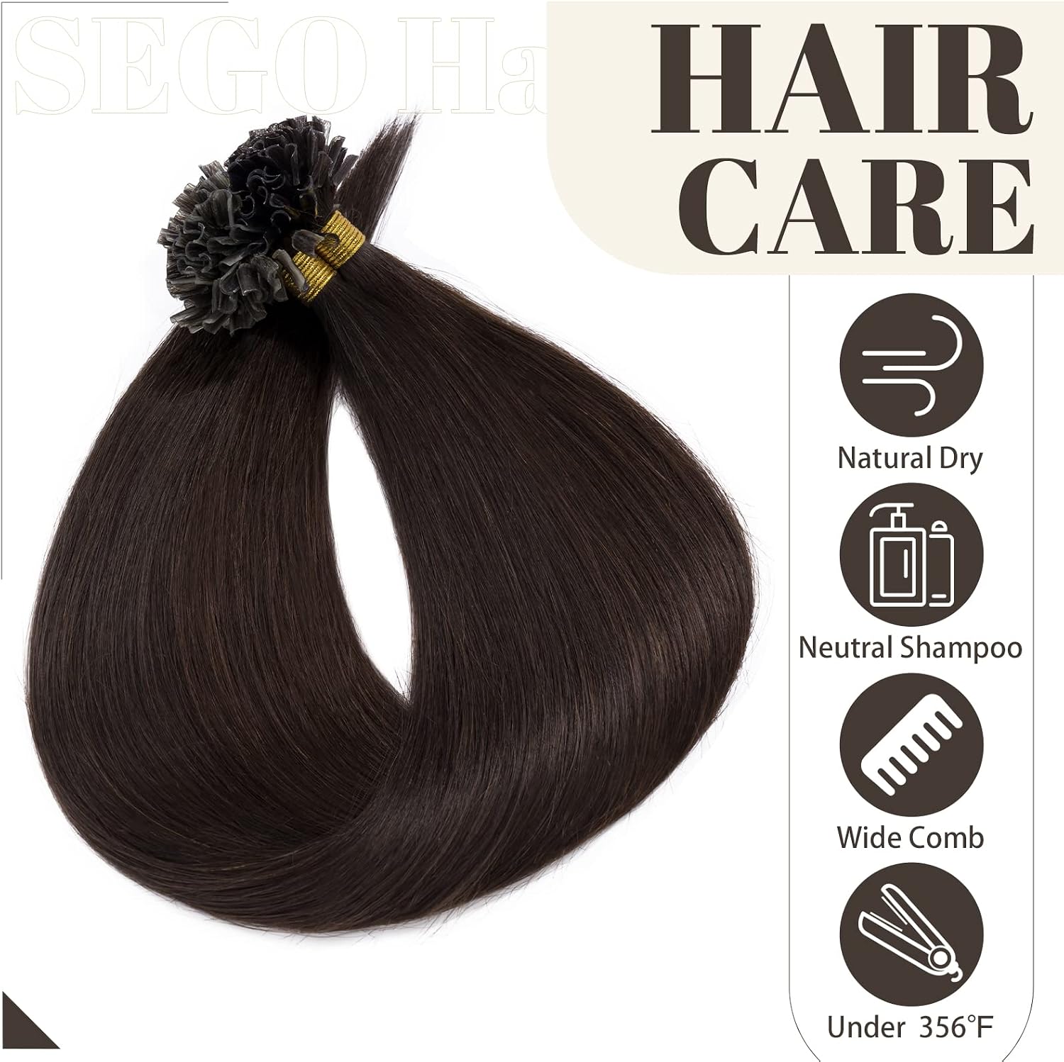 Detalle de SEGO Extension Kératine Cheveux Naturel Ombre 60 cm – 100 mèches 0,5 g