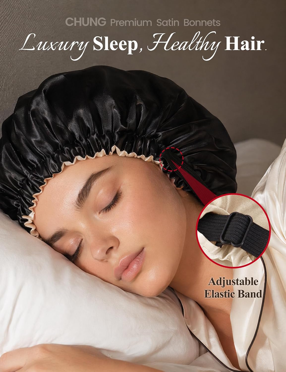 Detalle de Adjustable satin hair bonnets, polyester satin