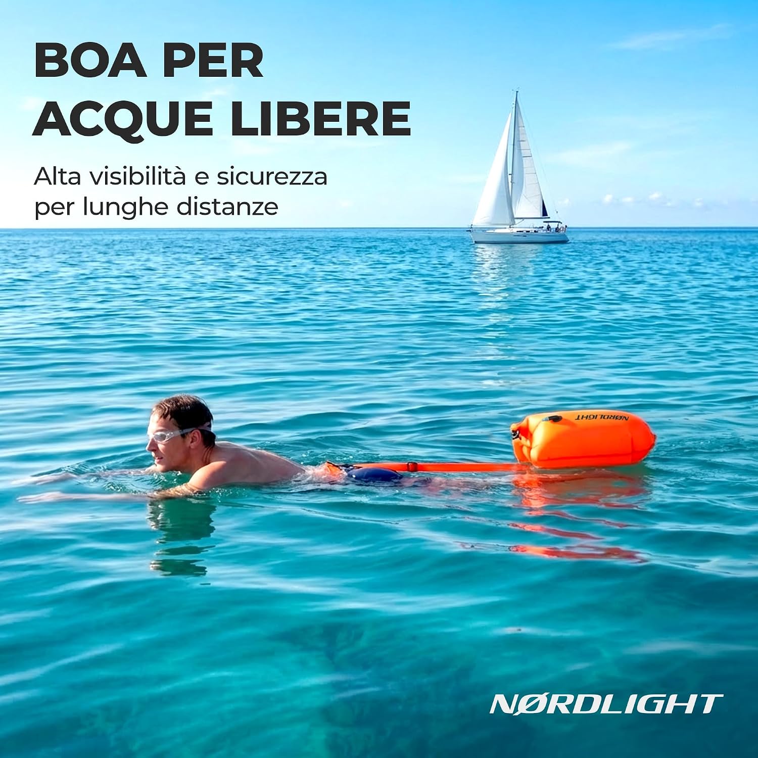 Detalle de Nordlight Boa Nuoto Acque Libere - Dry Bag Pull Buoy: sicurezza, visibilità e comodità per nuotare in acque libere