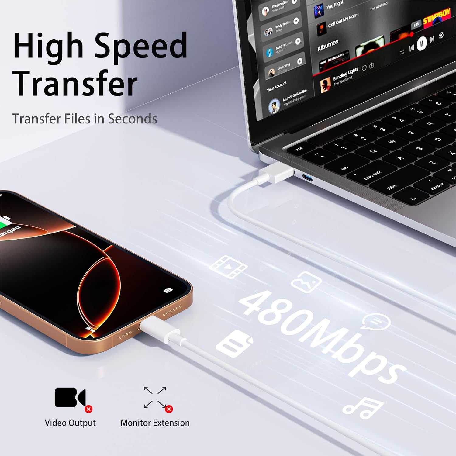 Detalle 2 de Car Carplay Cable 6ft USB A to USB‑C for iPhone