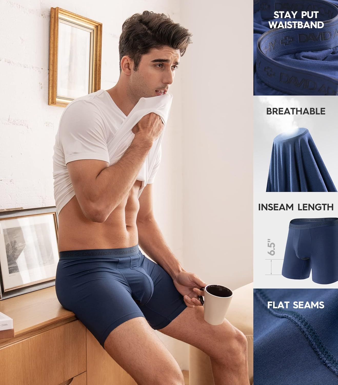 Thumbnail 5 de David Archy Men's Modal Boxer Briefs & Trunks with Dual Pouch Support