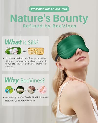 Thumbnail 6 de BeeVines 100% Mulberry Silk Sleep Mask (Black & Green) – Two-Pack for Blocked Light and Restful Sleep