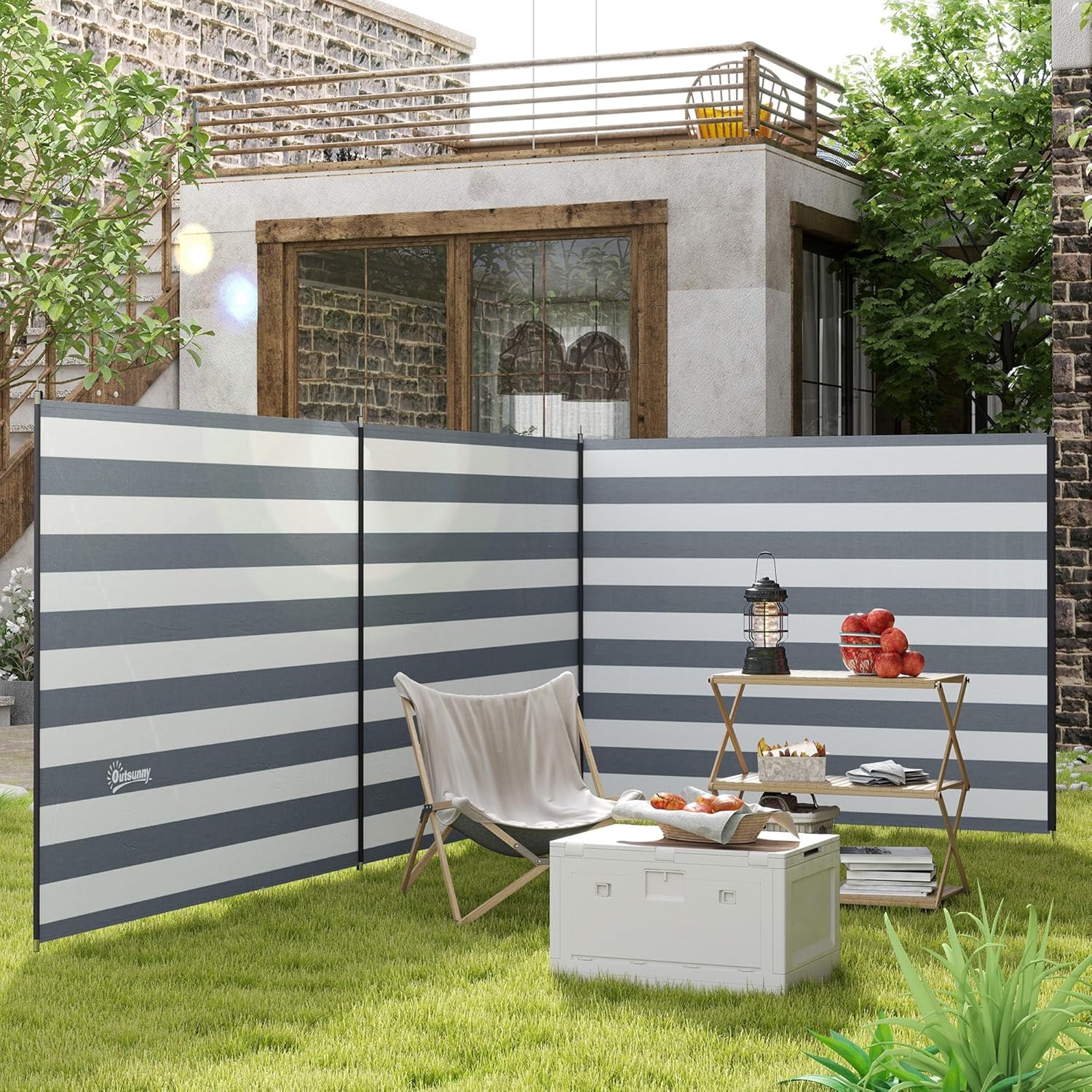 Detalle 2 de Outsunny Paravent brise-vent de camping pliable 540 x 150 cm (gris et blanc)