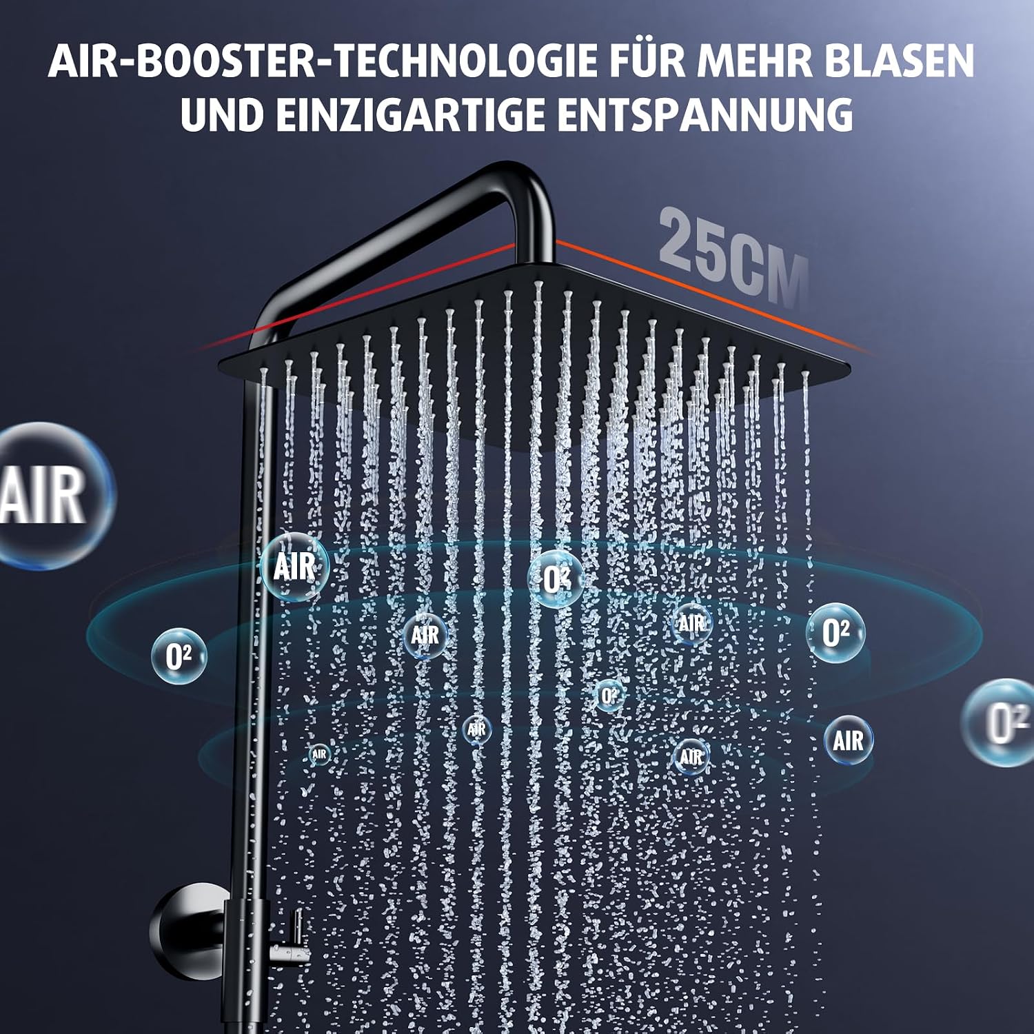 Detalle de Rainsworth Regendusche Chrome – Regenduschekopf 25 × 25 cm, 3 Strahlarten, Duschsystem ohne Armatur