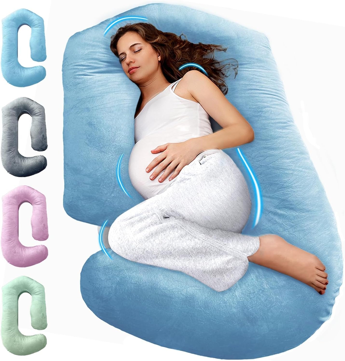 Detalle de PILLANI 57-Inch Pregnancy Pillow, U/V/C Full-Body Support with Washable Cover