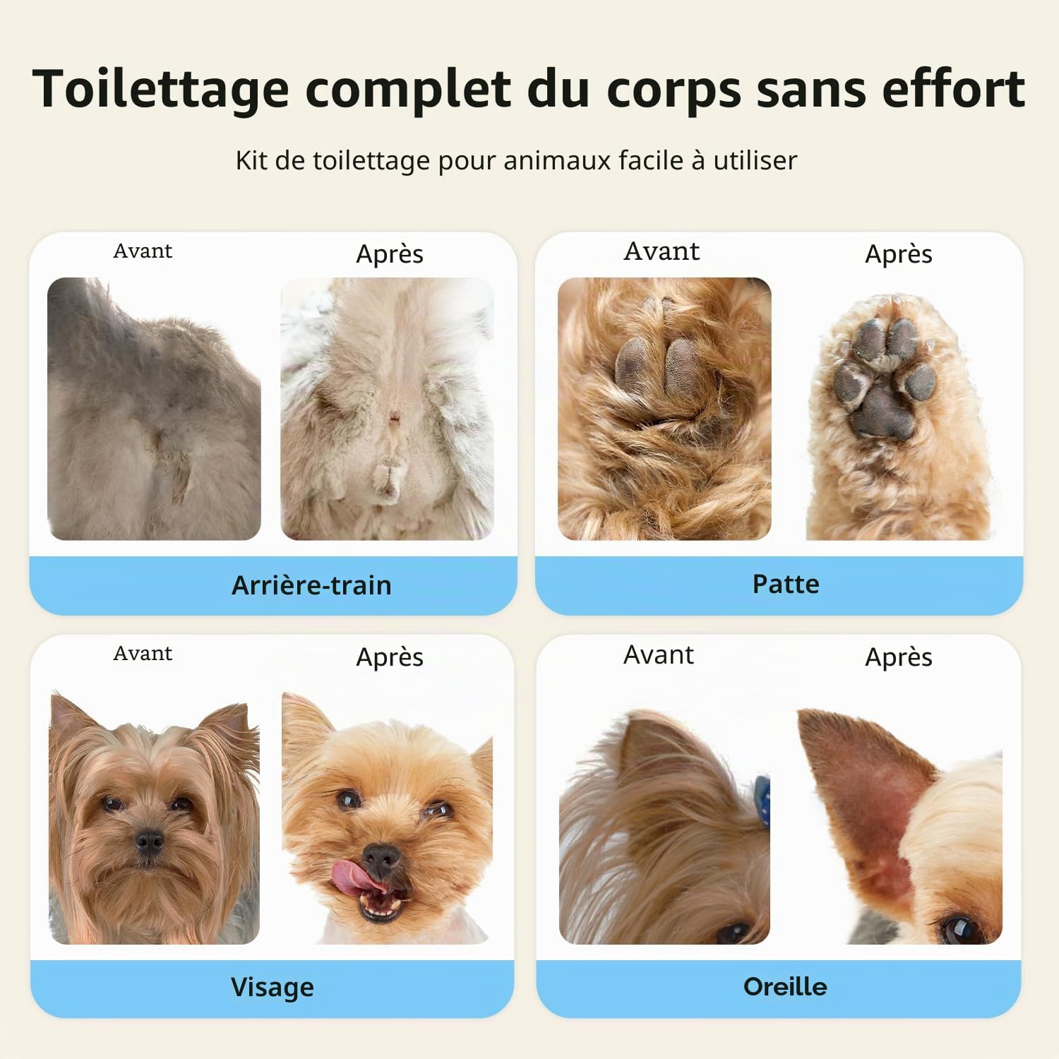 Detalle 2 de FuzzyFix Tondeuses chiens 3 en 1 sans fil pour Pattes et Corps – Silencieuse et Puissante