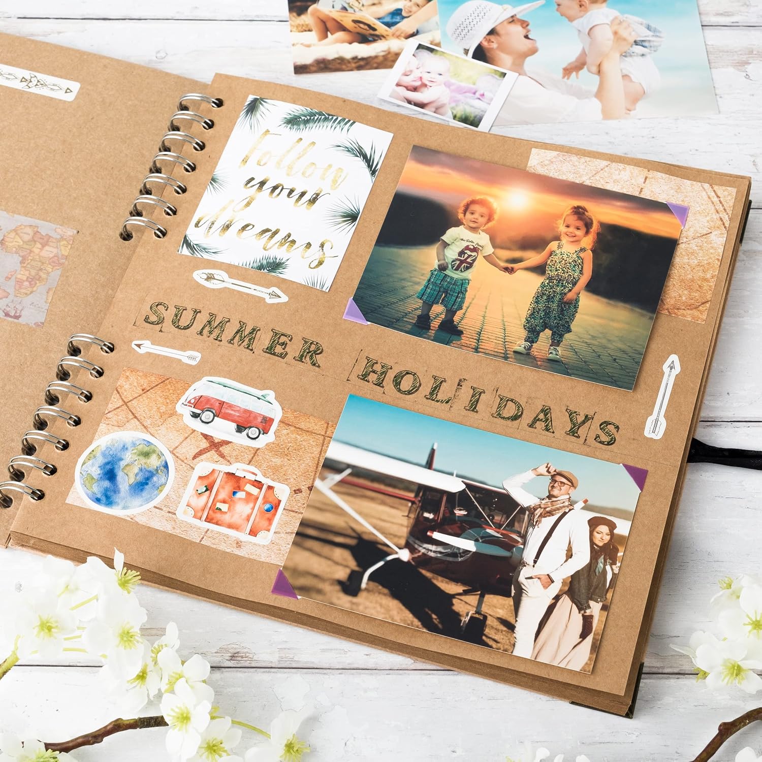 Thumbnail 5 de Bstorify Large Scrapbook 25.4 x 25.4 cm | 70 Pages Kraft Paper Memory Book with Ribbon Closure