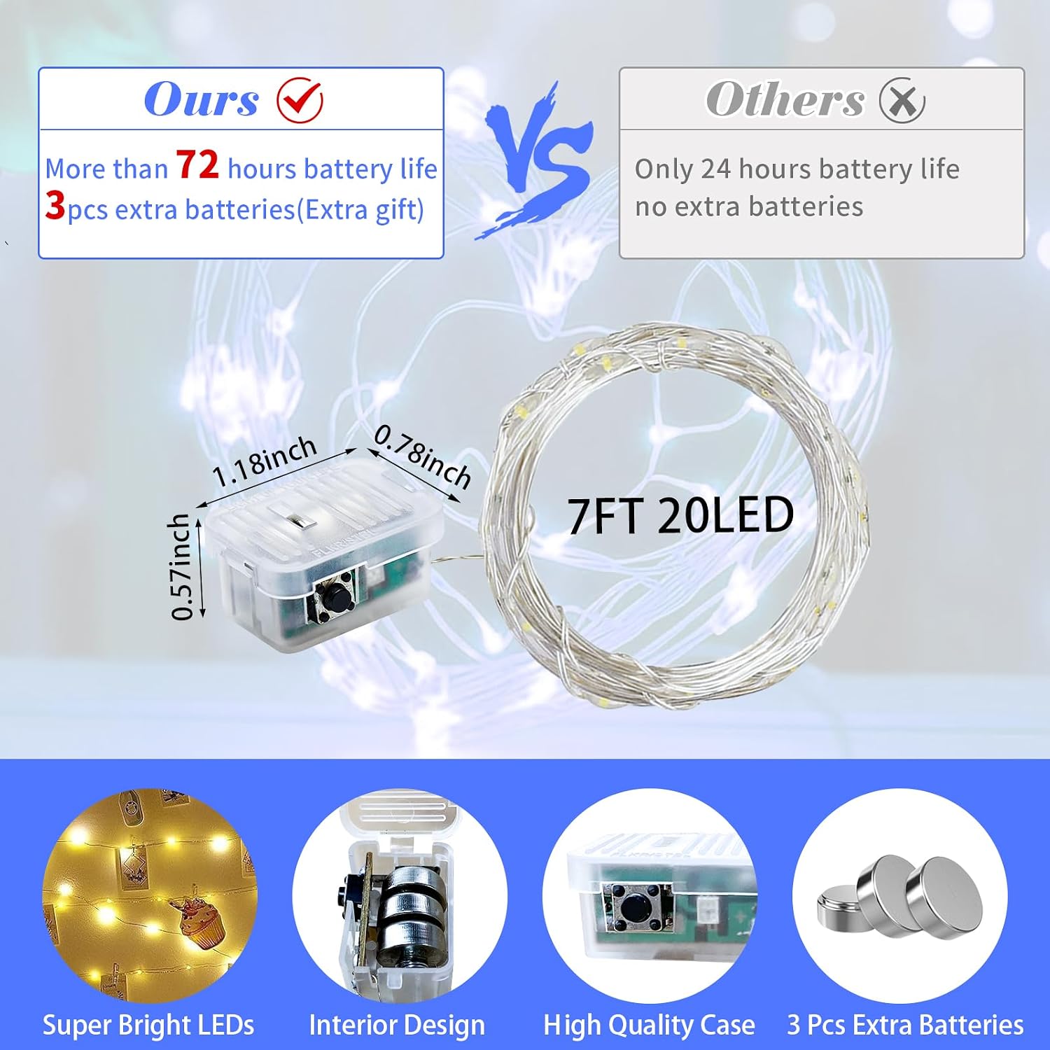 Thumbnail 2 de chzk D11-UG-V8A4 12-Pack Blue Fairy Lights, 7 ft, 20 LEDs, 3 Modes