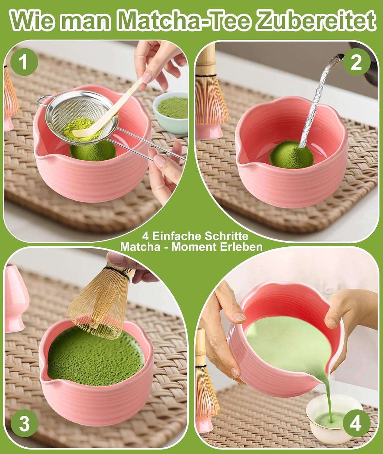 Thumbnail 4 de JBER Matcha Besen Set Pink 7-teilig – Keramikschale, Bambusbesen und Zubehör