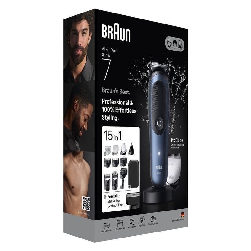 Detalle de Braun AIO7560, recortadora multifunción en seco y mojado con carga rápida