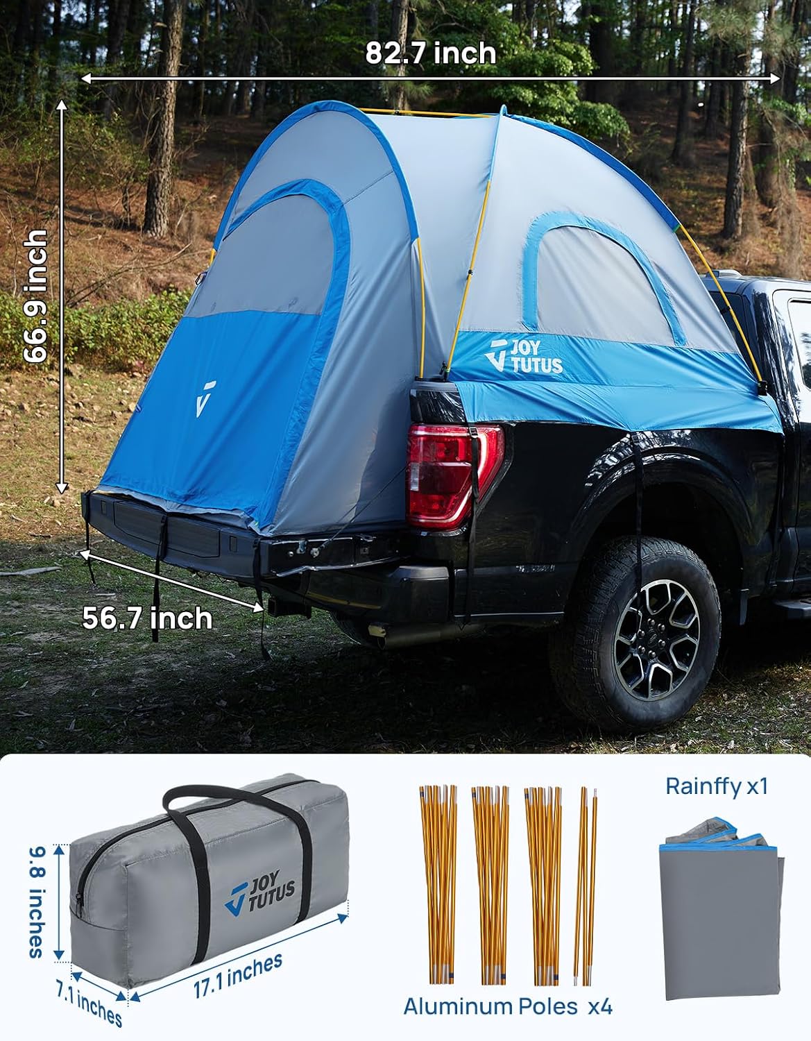 Thumbnail 6 de JOYTUTUS Truck Tent for 5.0–5.2 ft Beds with Rainfly and Aluminum Poles