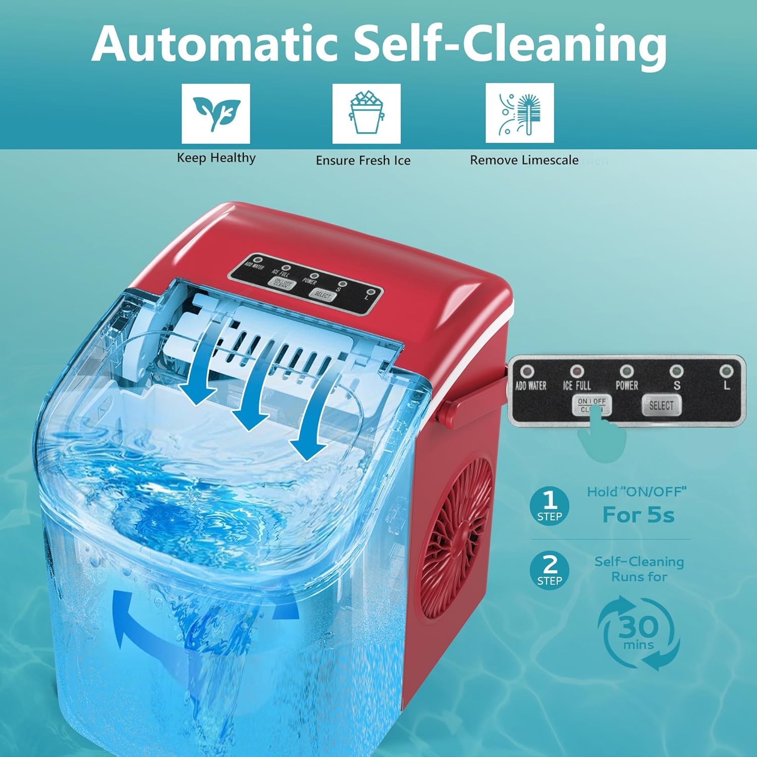 Thumbnail 4 de EUHOMY Eiswürfelmaschine Kleine: 9 Eiswürfel in 6 Minuten, selbstreinigend & tragbar (bis 12 kg/Tag)