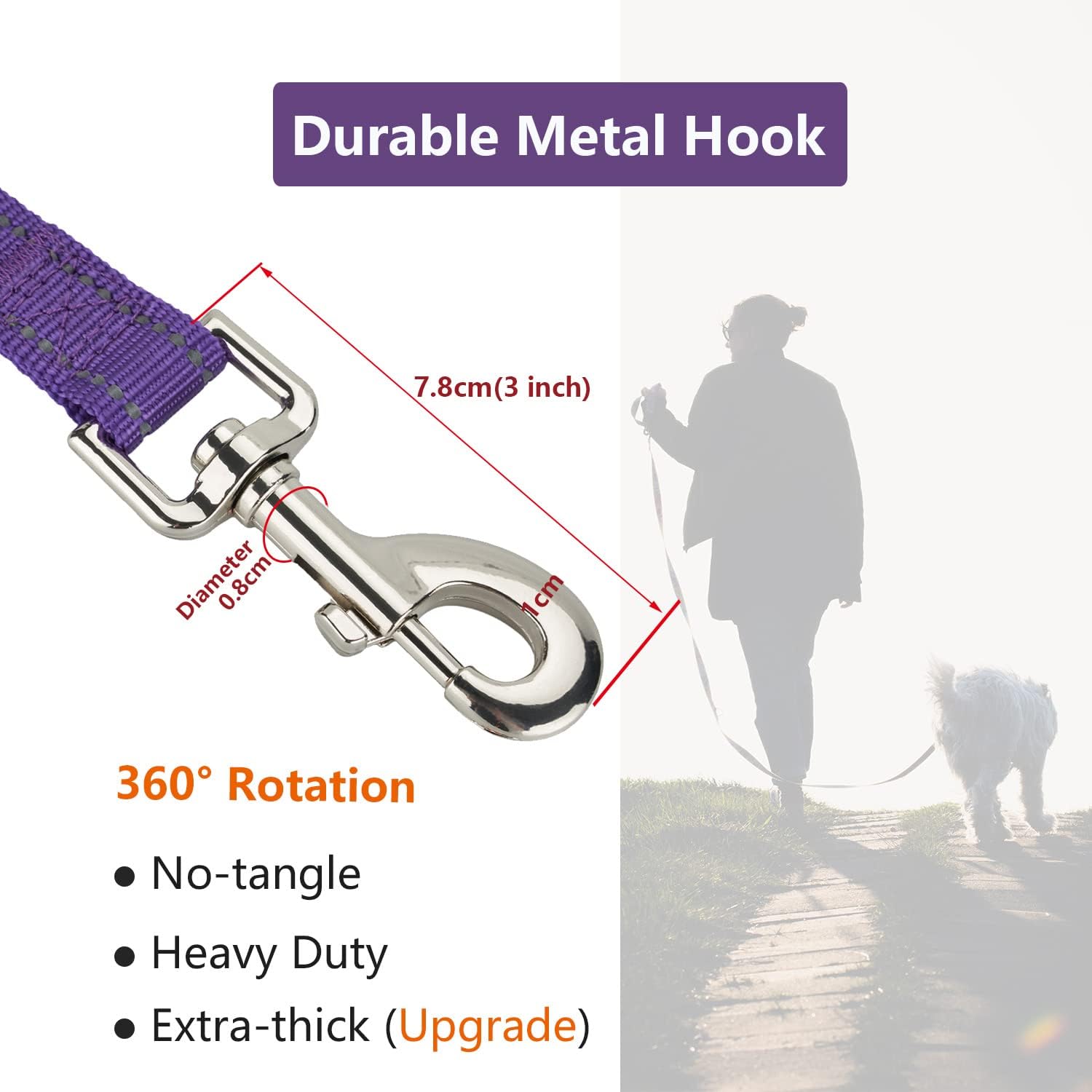 Detalle de Petiry Long Dog Training Lead 5m with Reflective Strong Nylon Webbing & Padded Handle (Purple)