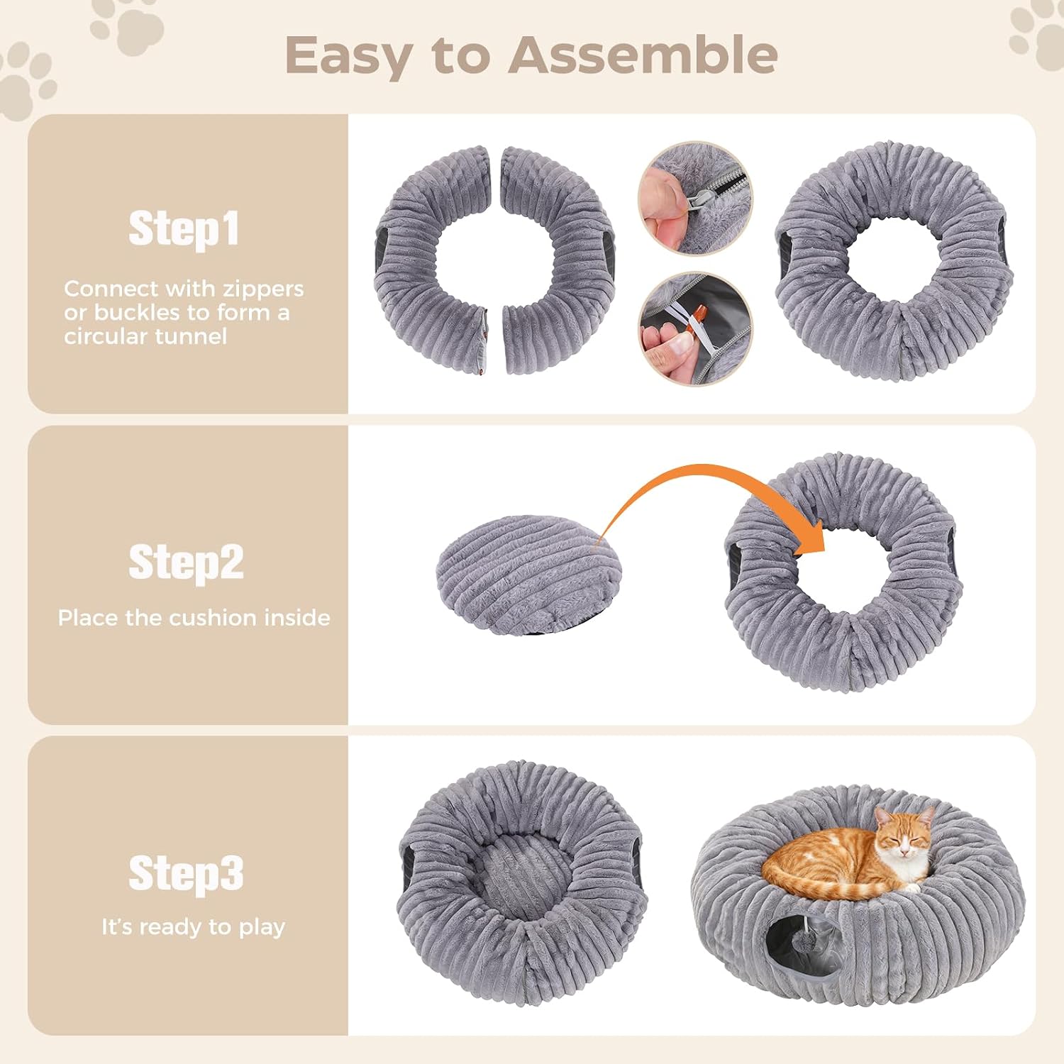 Detalle de Avont Cat Tunnel Bed: Plush Donut Tunnel for Indoor Cats