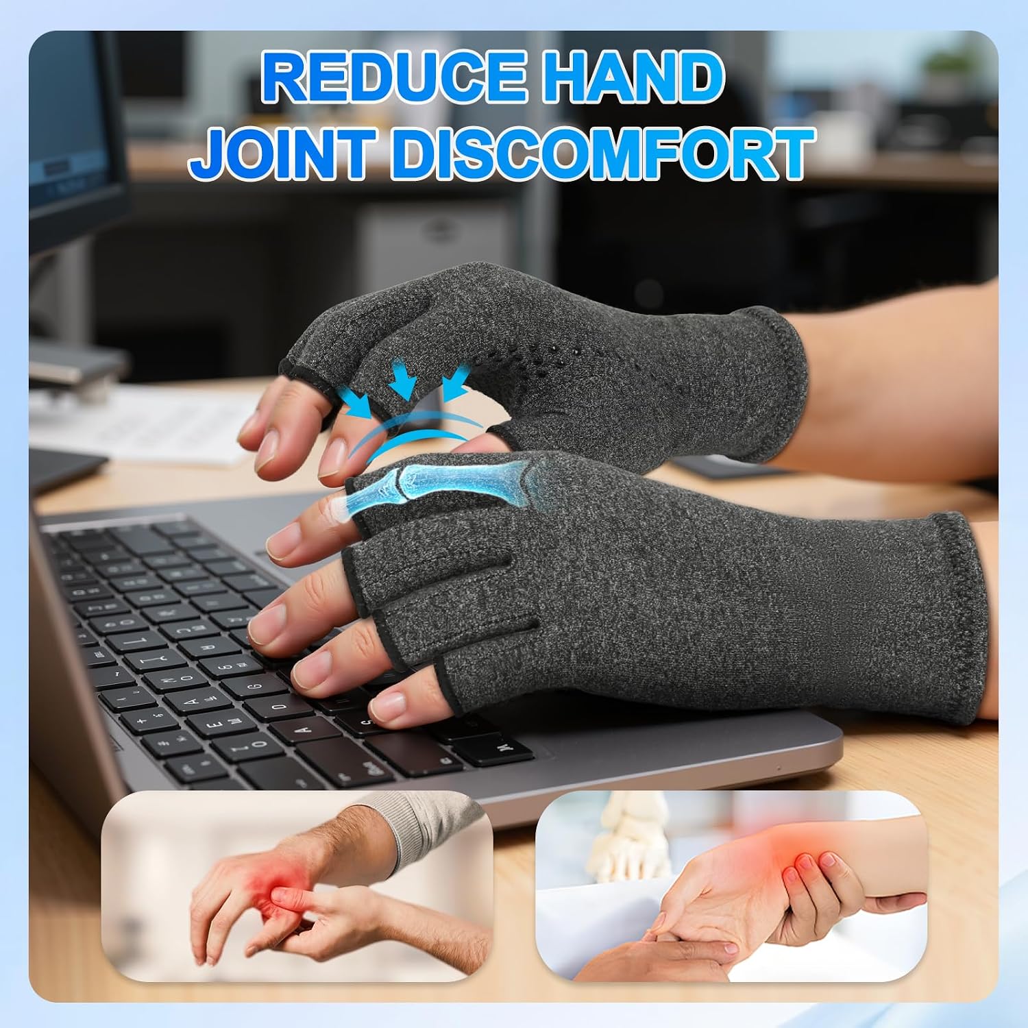 Detalle de DRNAIETY Arthritis Gloves, 2 Pairs (L Gray)