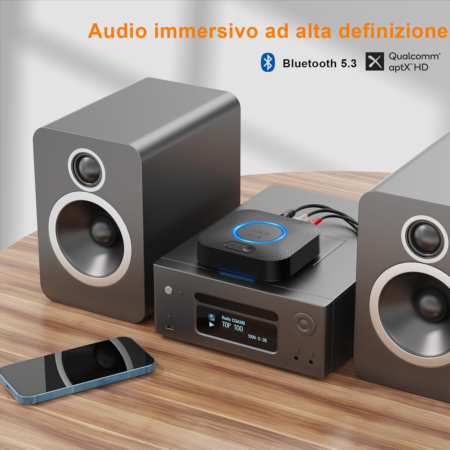 Detalle 1 de 1Mii Ricevitore Bluetooth 5.3 B06+ con aptX HD, Jack 3,5 mm e RCA, Surround 3D