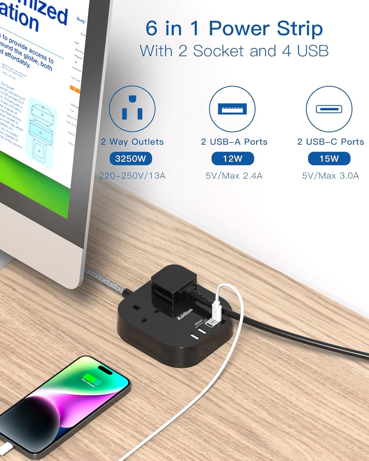 Thumbnail 1 de Extension Lead with USB Slots 4.5A UK