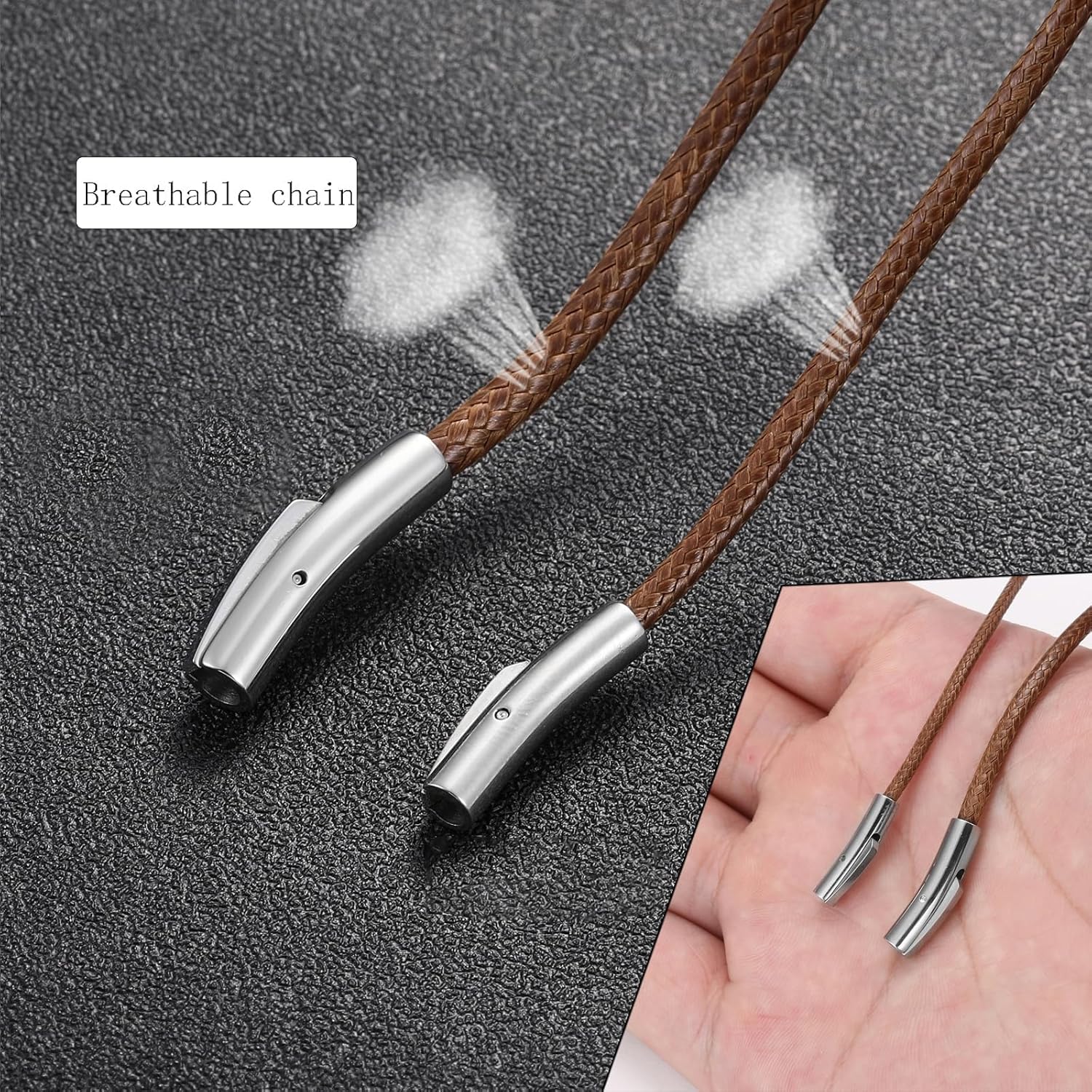 Detalle de RWQIAN Lederkette Herren 2/3 mm Leder Halskette mit Druckverschluss – Schwarz/Braun, 46–76 cm