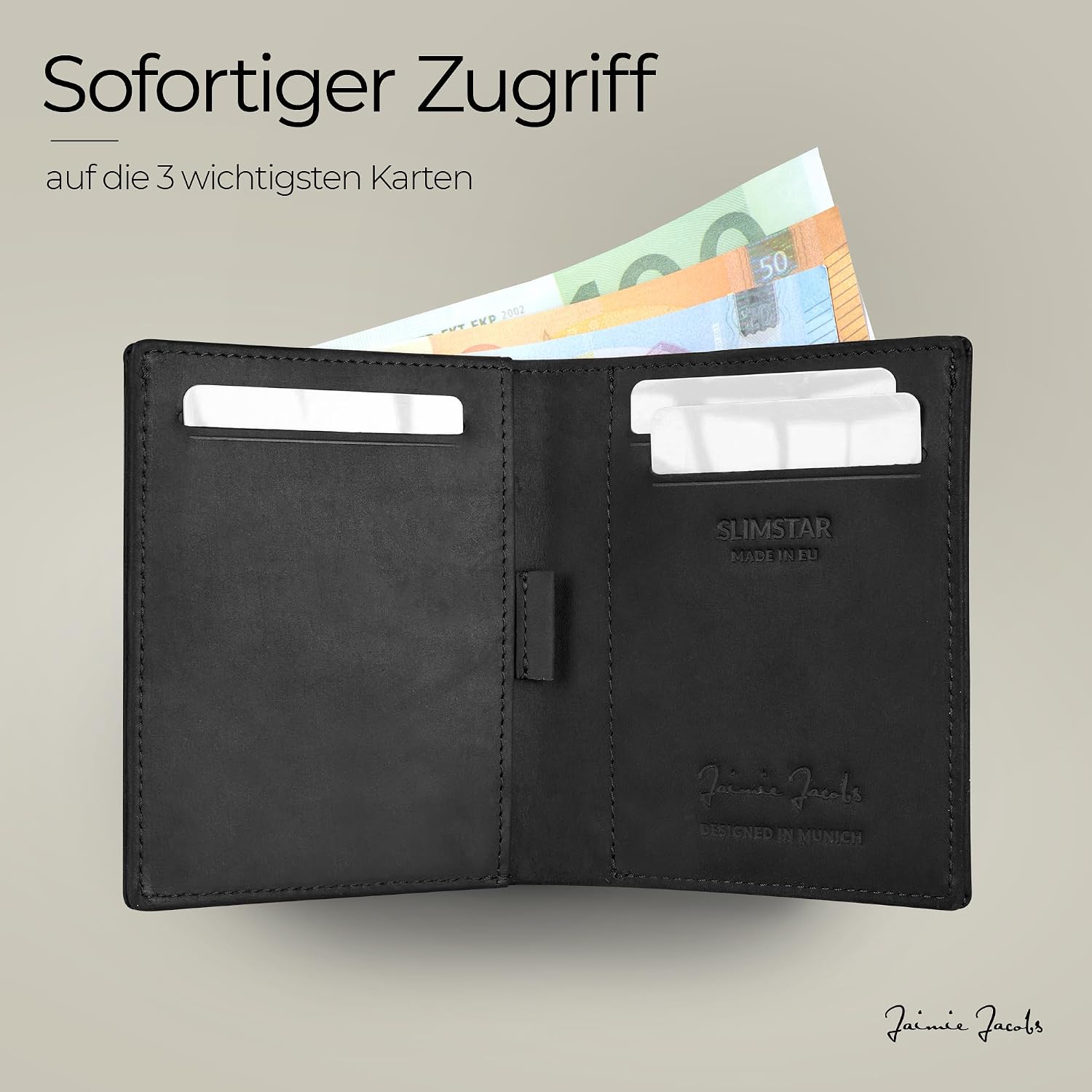 Thumbnail 2 de JAIMIE JACOBS Slimstar Geldbörse im Hochformat – ultra-dünne Slim Wallet aus Büffelleder mit großem Münzfach