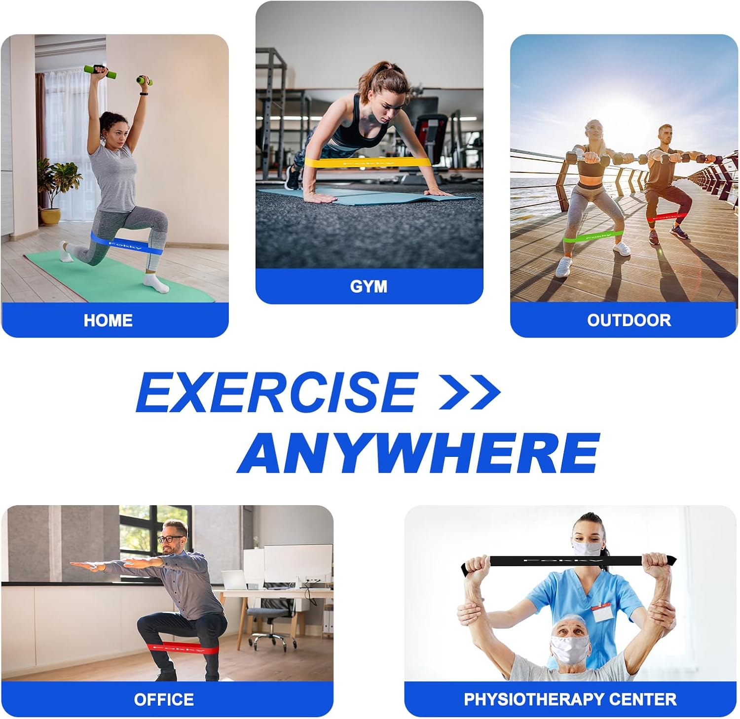 Thumbnail 5 de Fokky Elastici Fitness (Set di 5) – Bande di Resistenza a 5 livelli per Crossfit, Yoga e Pilates
