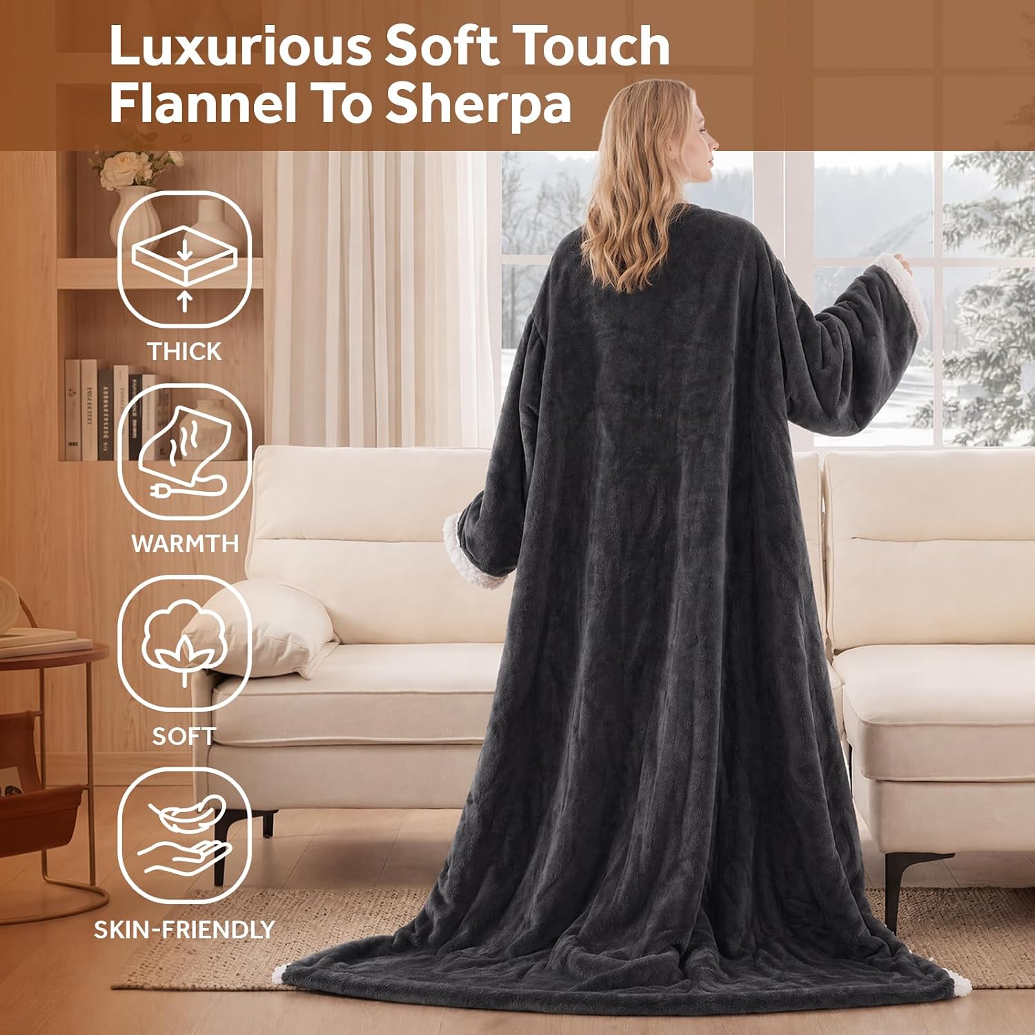 Thumbnail 5 de Westinghouse Wearable Heated Blanket, 50 x 70-Inch Sherpa Throw with Sleeves