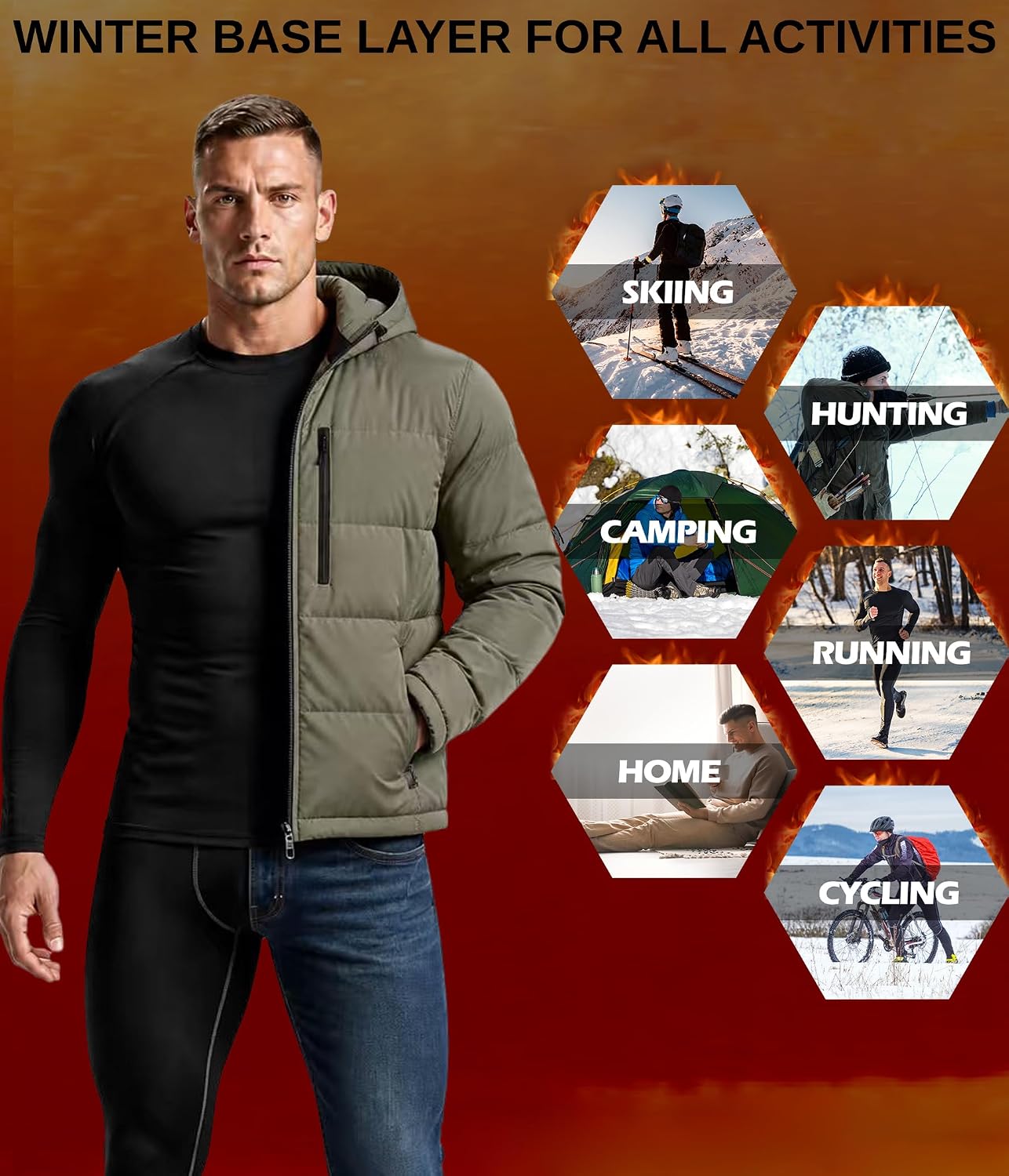 Detalle de TELALEO Men's Thermal Underwear 2-Pack, Fleece-Lined 4-Way Stretch Base Layer