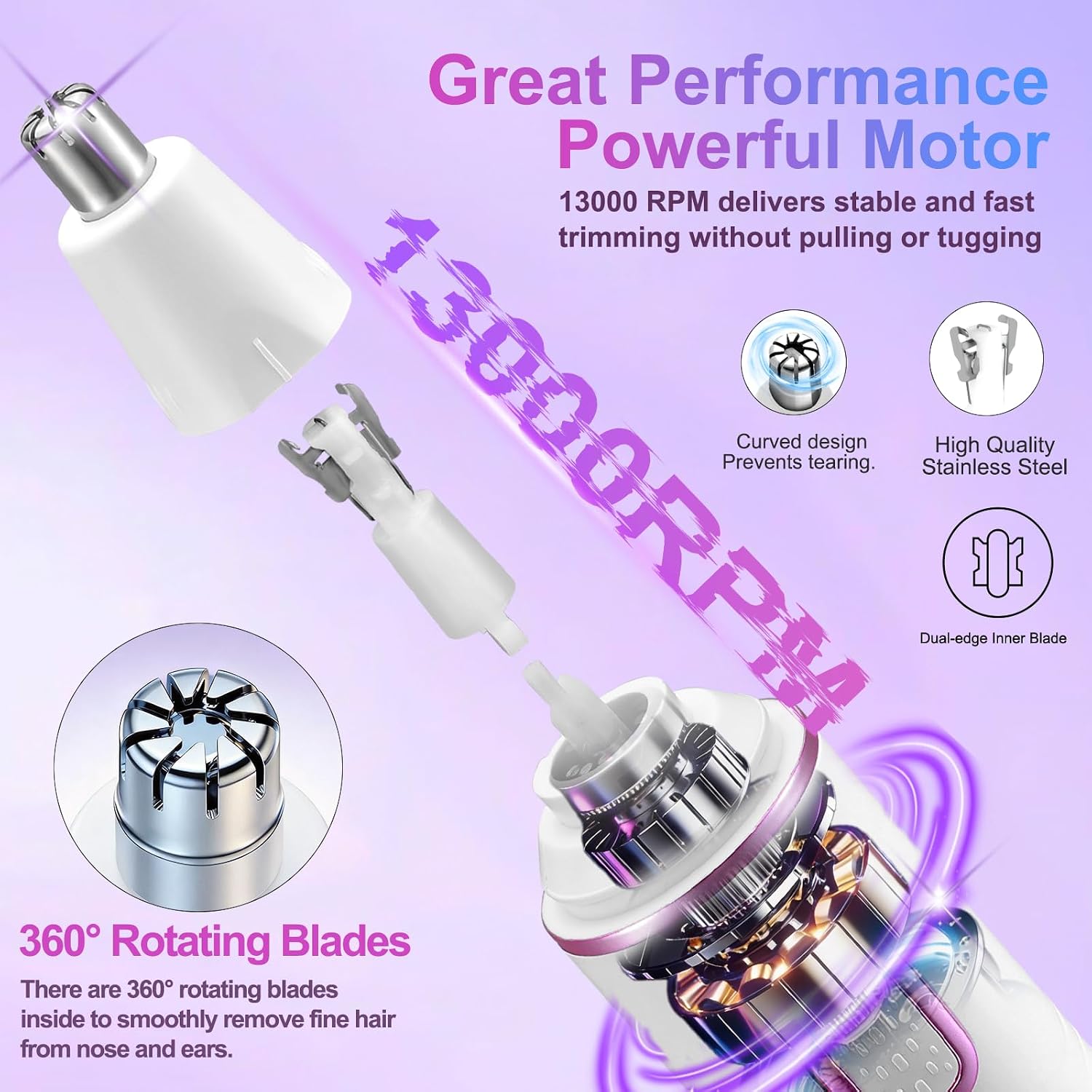 Detalle de AREYZIN Nose Hair Trimmer for Women: 2-in-1 USB-C Rechargeable Nose, Ear & Eyebrow Trimmer (IPX7)
