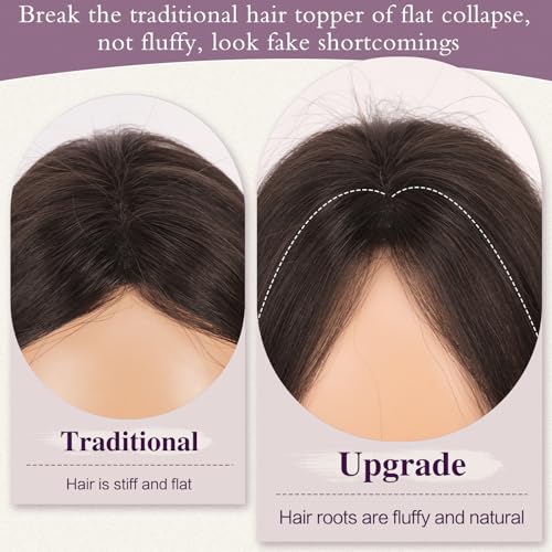 Detalle de RUWISS topper de cabello humano mujer con clips, sin flequillo, castaño con reflejos rubios