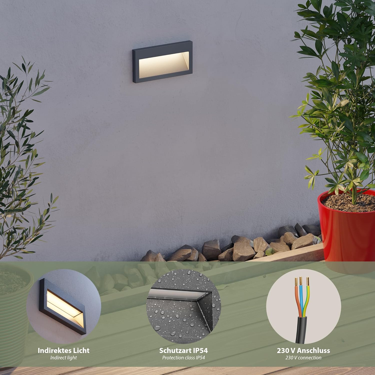 Thumbnail 3 de NOLA LED Wandeinbauleuchte – 4er-Set, IP54, Außen, Downlight, warmweiß