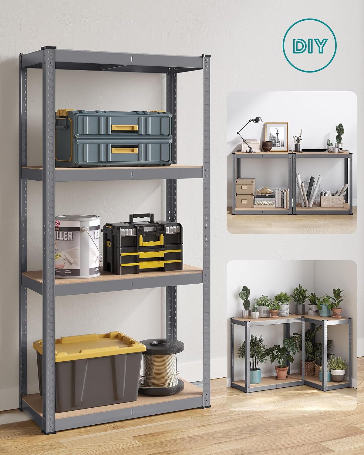 Detalle 2 de SONGMICS GLR044G01 4-Tier Shelving Unit, Steel and MDF, 520 kg Capacity