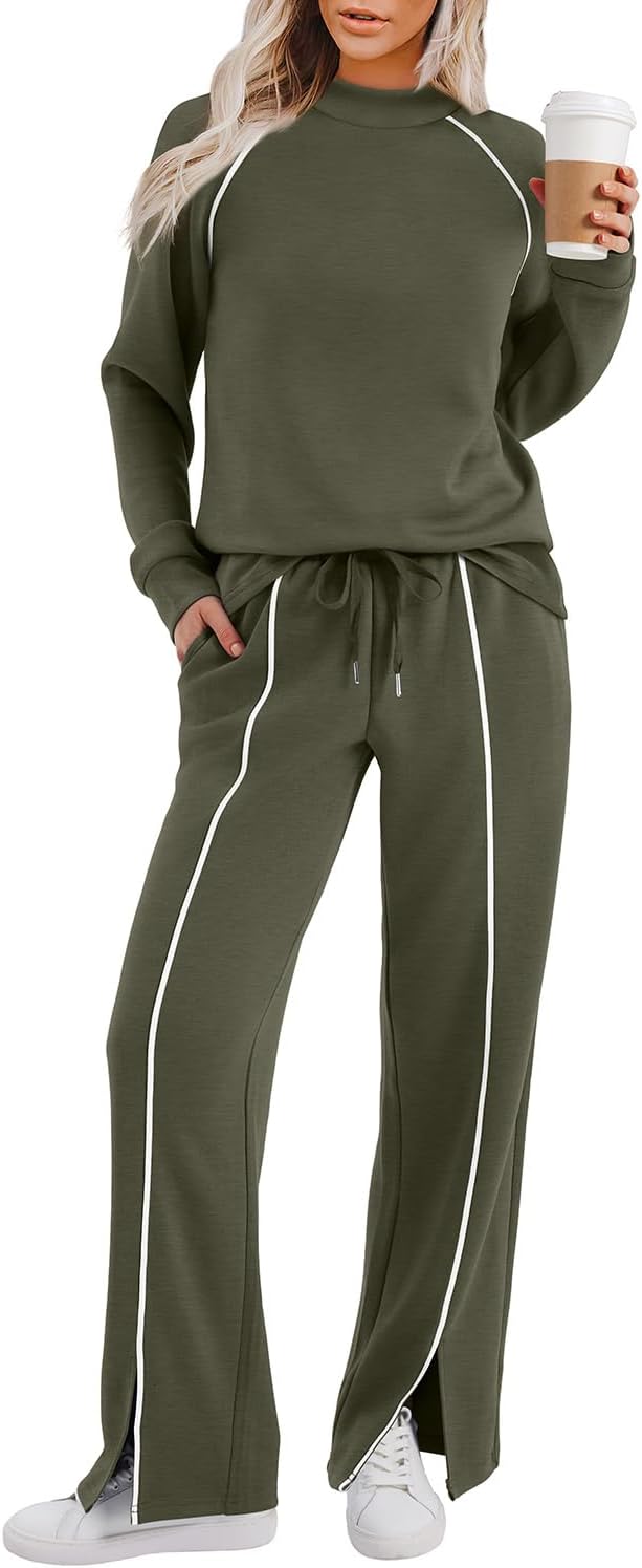 Detalle de WIHOLL Women’s 2-Piece Lounge Set with Wide-Leg Pants for Fall