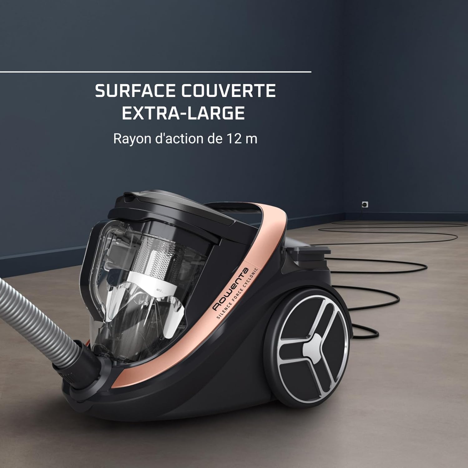 Thumbnail 5 de Rowenta Silence Force Cyclonic Effitech RO7954EA — aspirateur sans sac 500 W, 59 dB, noir/or rose