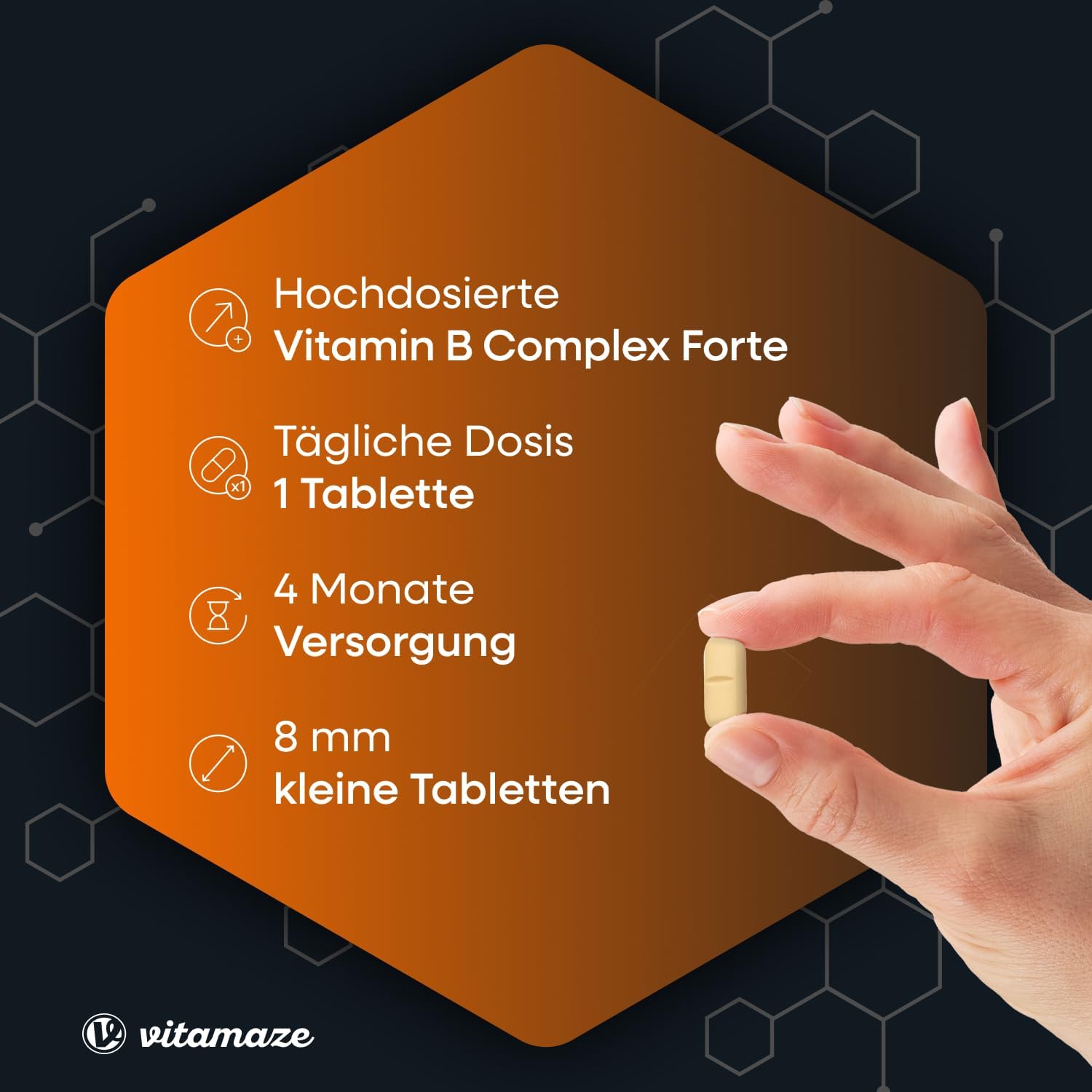 Detalle 2 de Vitamin B-Komplex extra hochdosiert – 120 vegane Tabletten für 4 Monate mit B1 bis B12 (Methylcobalamin)