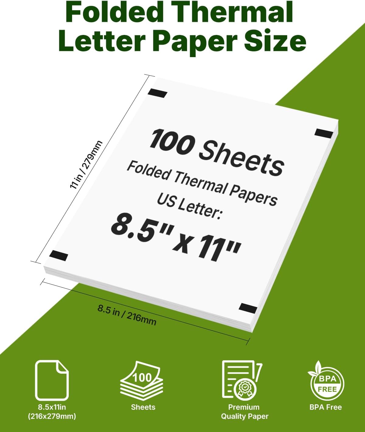 Detalle de Rongta 8.5 x 11-Inch Thermal Printer Paper, 100 Sheets, BPA-Free