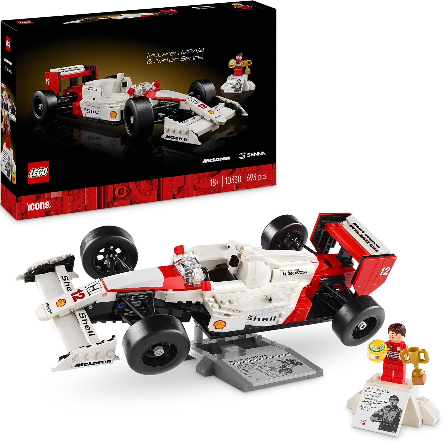 Detalle de LEGO Icons McLaren MP4/4 & Ayrton Senna Modellauto Set 10330 – Detailreiche Bauidee für Erwachsene