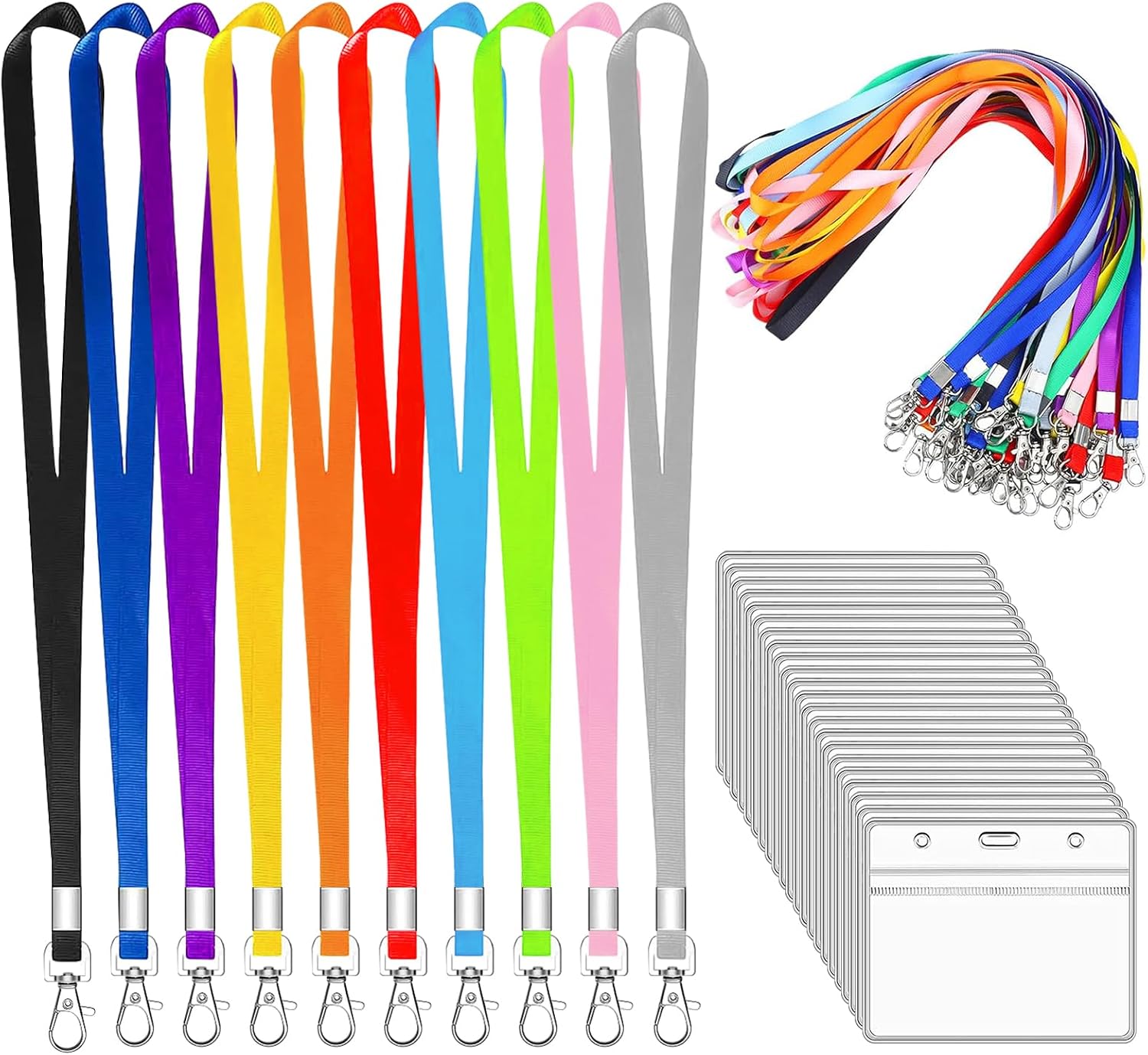 XHDA Colorful 50PCS Lanyards with Card Holders – Durable Nylon Neck Straps with PVC Card Holders