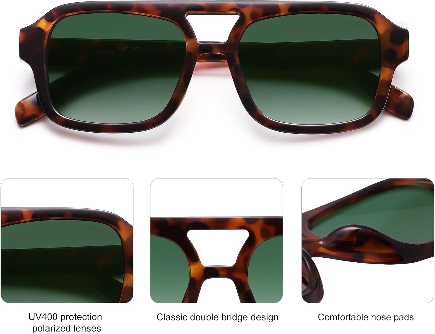 Detalle 2 de SOJOS SJ2342 Retro Rechteckige Sonnenbrille – Polarisierte Quadratische Brille mit UV400
