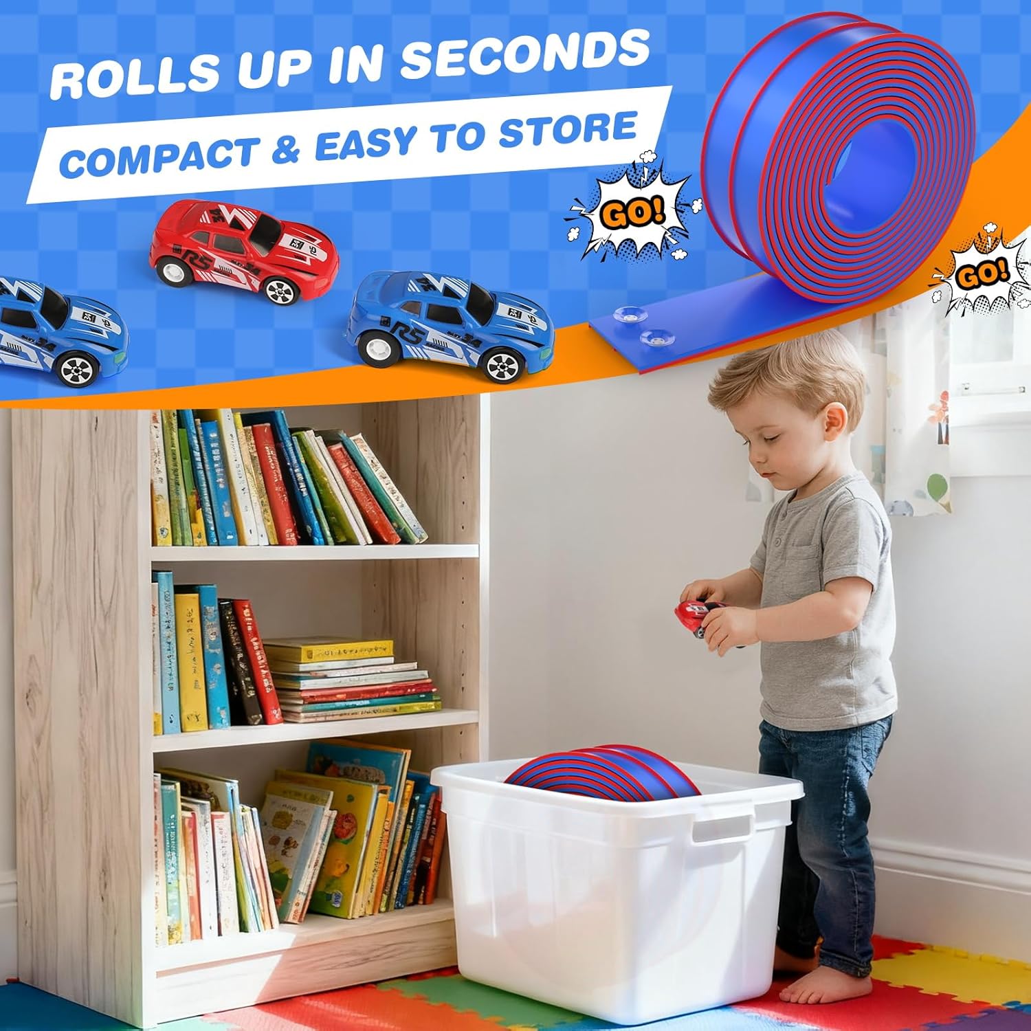 Detalle 2 de TAEMVV 15 Ft Dual Flexible Race Track for Kids — DIY Side-by-Side Car Track with 1/64 Diecast Compatibility
