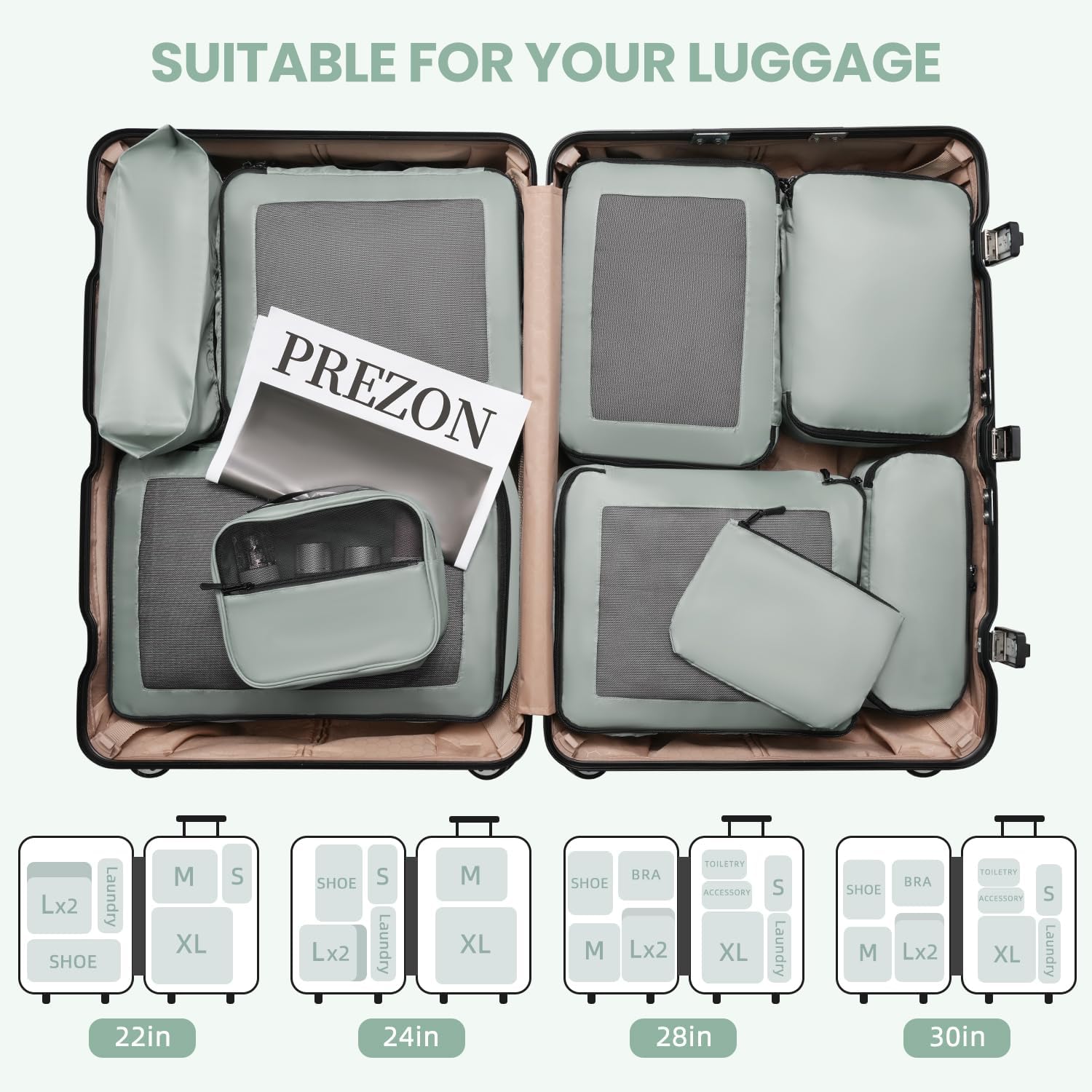 Thumbnail 6 de Prezon: Cubes de rangement pour valise – lot de 10, organiseurs légers