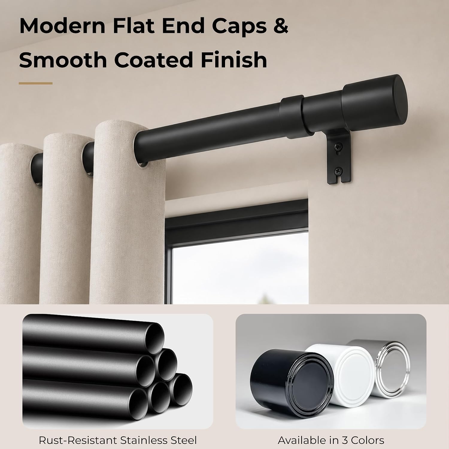 Thumbnail 3 de Venwemong Adjustable Stainless Steel Curtain Pole, 25 mm, Silver