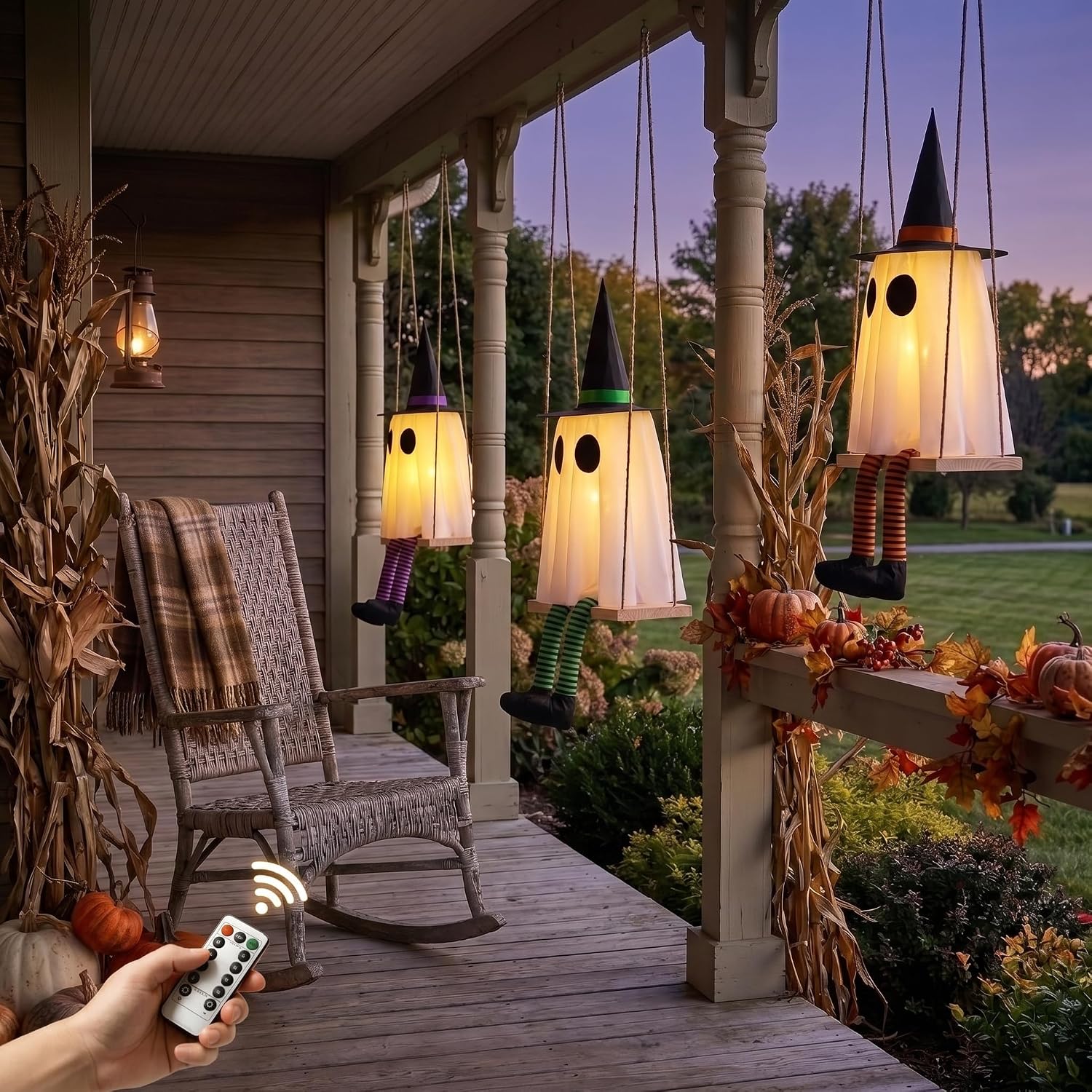 Detalle 2 de CYSKXYI Swing Ghost-006 Halloween Hanging Ghost Decor, 3-Pack with Remote