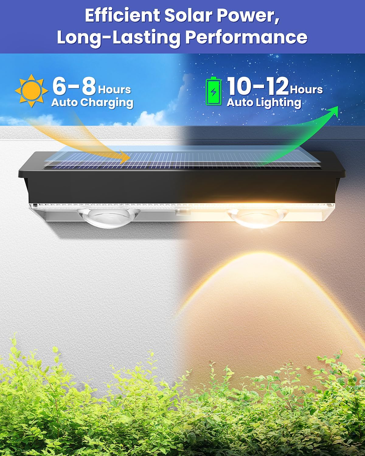 Thumbnail 5 de CLAONER Solar Fence Lights Outdoor Garden (Warm White & RGB), IP65 Waterproof, 4 Pack